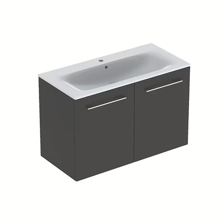 Geberit Selnova wisząca szafka z umywalką ceramiczną w kolorze antracytowym, dekor lawa, matowe wykończenie.
