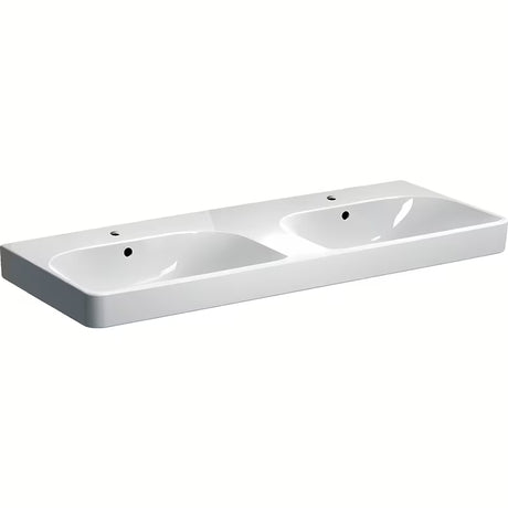 Geberit Smyle Square wiszące umywalka podwójna 120x48 cm z białej ceramiki sanitarnej z dwiema misami