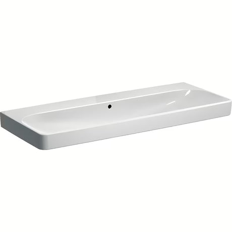 Geberit Smyle Square wiszące biała ceramiczna umywalka bez otworu na baterię 120x48 cm