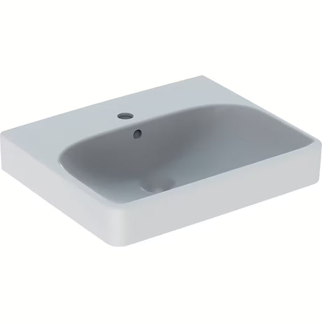 Geberit Smyle Square wiszące biała umywalka ceramiczna z przelewem i otworem pro baterię pośrodku