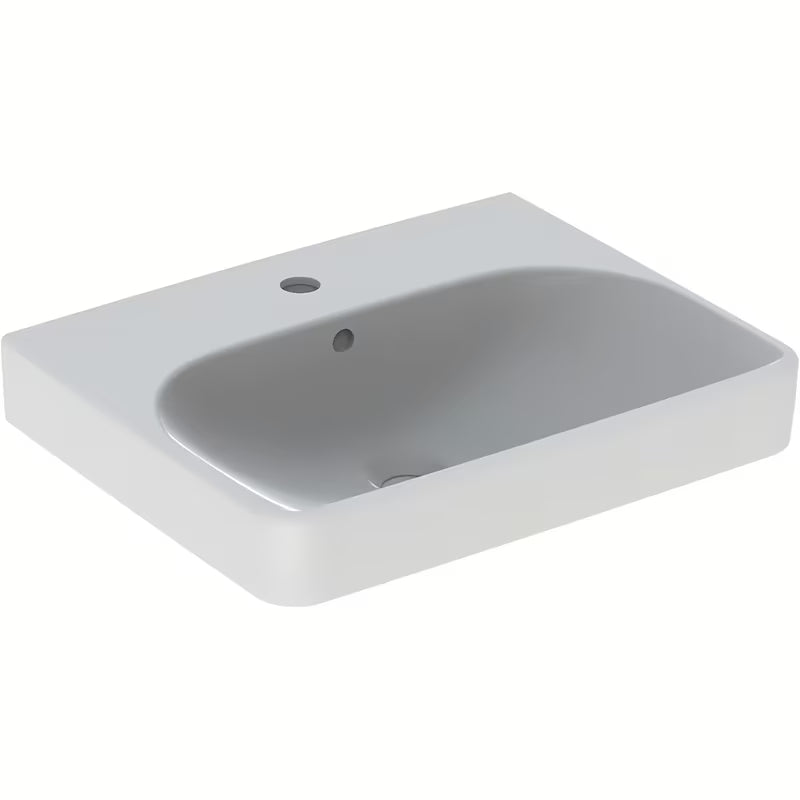 Geberit Smyle Square wiszące biała ceramiczna umywalka z otworem pro na baterię pośrodku, 55x44 cm