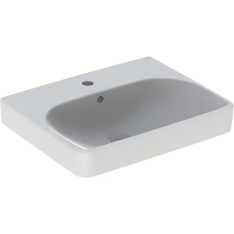 Geberit Smyle Square wiszące biała ceramiczna umywalka z otworem pro na baterię pośrodku, 55x44 cm