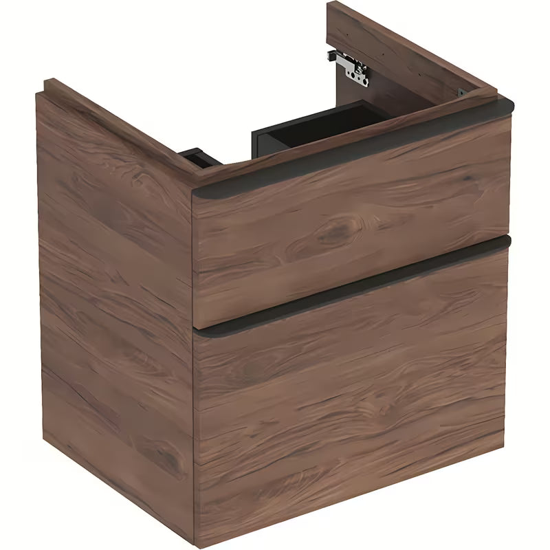 Wisząca szafka pod umywalkę Geberit Smyle Square w dekorze orzech, 58,4x62x47 cm.