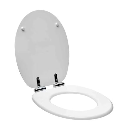 Biała DESKA sedesowa Glacera z MDF z technologią soft Close i mosiężnymi zawiasami