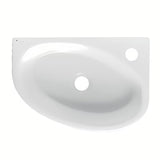 Biała prawa narożne mała umywalka Glacera Bigio 42x29,5 cm bez przelewu z otworem na baterię po prawej stronie.