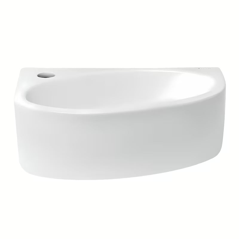 Biała ceramiczna narożne mała umywalka Glacera Bigio 42x29,5 cm z otworem na baterię po lewej stronie
