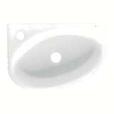 Biała ceramiczna narożne mała umywalka Glacera Bigio 42x29,5 cm z otworem na baterię po lewej stronie