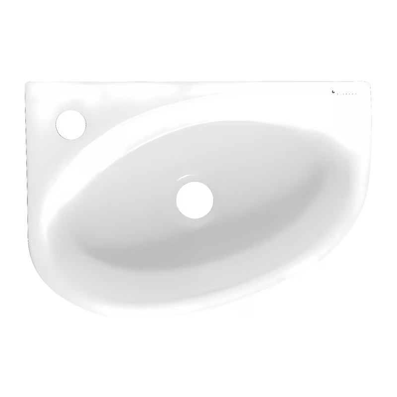 Biała ceramiczna narożne mała umywalka Glacera Bigio 42x29,5 cm z otworem na baterię po lewej stronie