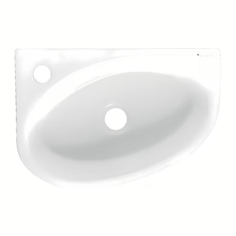 Biała ceramiczna narożne mała umywalka Glacera Bigio 42x29,5 cm z otworem na baterię po lewej stronie