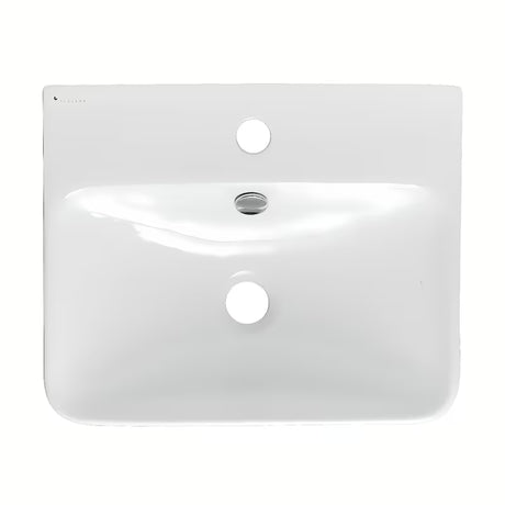Biała ceramiczna prostokątna mała umywalka Glacera Bigio z przelewem i otworem na baterię pośrodku