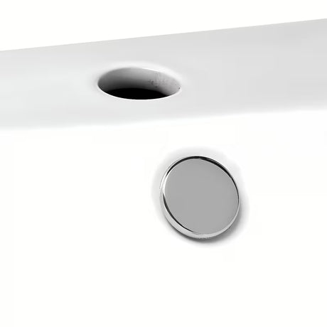 Biała ceramiczna prostokątna mała umywalka Glacera Bigio z przelewem i otworem na baterię pośrodku