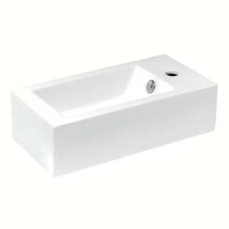 Biała ceramiczna prostokątna mała umywalka Glacera Bigio 50x25 cm z przelewem i otworem na baterię