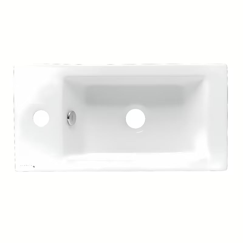 Biała ceramiczna prostokątna mała umywalka Glacera Bigio 50x25 cm z przelewem i otworem na baterię