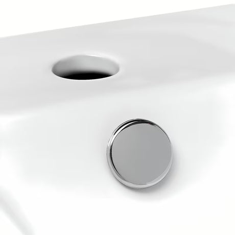 Biała ceramiczna prostokątna mała umywalka Glacera Bigio 50x25 cm z przelewem i otworem na baterię