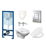 Zestaw WC podtynkowy S-Line Pro z modułem Grohe Rapid SL, spłuczką, deską sedesową i przyciskiem w chromie połysk.
