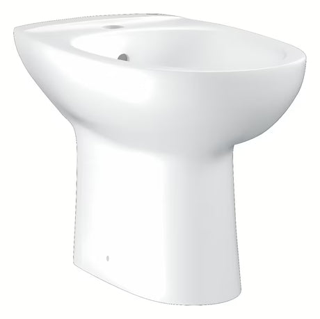 Podłogowy bidet Grohe Bau Ceramic w kolorze alpine white z jednym otworem na baterię i przelewem