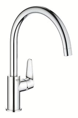 Chromowana bateria zlewozmywakowa Grohe baucurve z wysoką wylewką i obrotową wylewką 360°