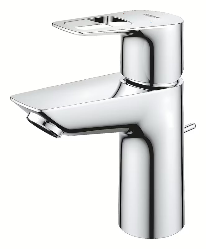 Chromowana jednouchwytowa stojąca bateria umywalkowa Grohe bauloop z odpływem