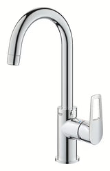 Grohe bauloop wysoka jednouchwytowa bateria umywalkowa w wykończeniu chrom z odpływem.