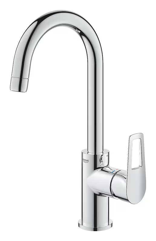Grohe bauloop wysoka jednouchwytowa bateria umywalkowa w wykończeniu chrom z odpływem.