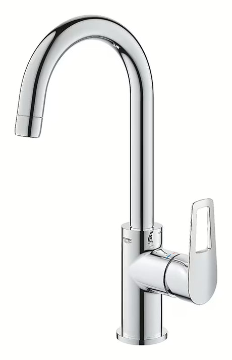 Grohe bauloop wysoka jednouchwytowa bateria umywalkowa w wykończeniu chrom z odpływem.