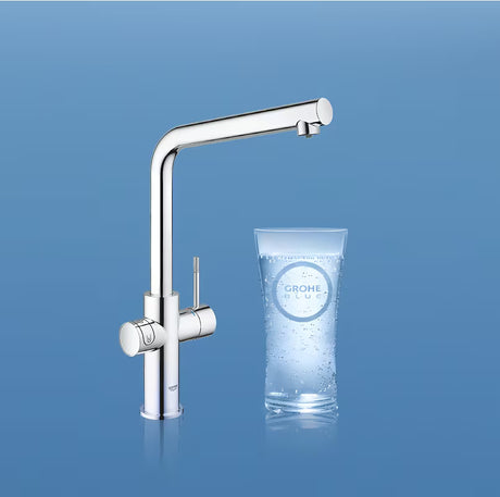 Chromowana bateria zlewozmywakowa Grohe Blue Home Duo pro wodę filtrowaną, schłodzoną i gazowaną