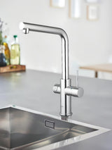 Chromowana bateria zlewozmywakowa Grohe Blue Home Duo pro wodę filtrowaną, schłodzoną i gazowaną