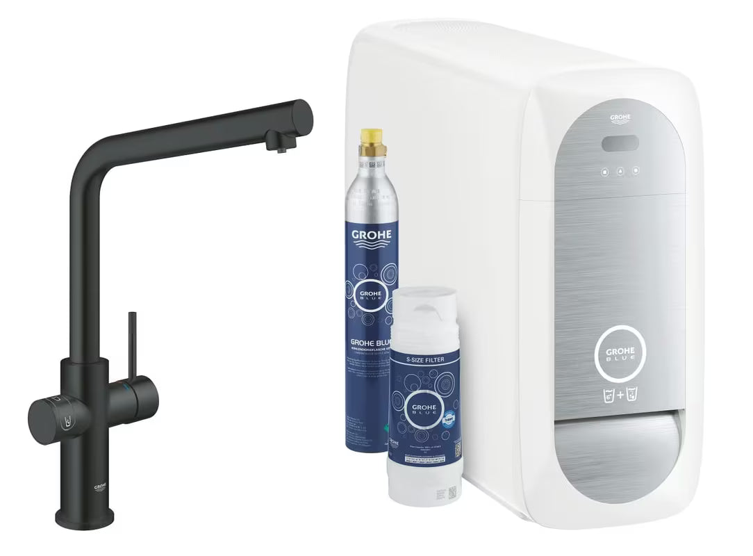 Grohe Blue Home Duo bateria zlewozmywakowa z filtracją i chłodzeniem wody w wykończeniu velvet black