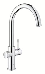 Chromowana bateria zlewozmywakowa Grohe Blue Home Duo z filtrem, chłodzeniem i przyciskiem pro wodę gazowaną i niegazowaną