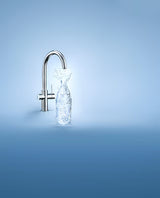Chromowana bateria zlewozmywakowa Grohe Blue Home Duo z filtrem, chłodzeniem i przyciskiem pro wodę gazowaną i niegazowaną
