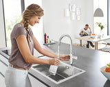 Chromowana bateria zlewozmywakowa Grohe Blue Home Duo z filtrem, chłodzeniem i przyciskiem pro wodę gazowaną i niegazowaną