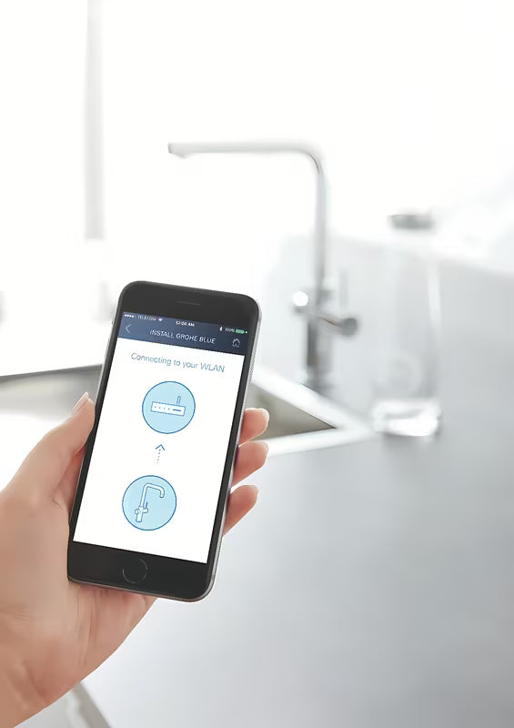 Chromowana kuchenna bateria zlewozmywakowa Grohe Blue Home Duo z filtrem, z chłodzeniem i wyciąganą wylewką z perlatorem