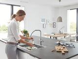 Grohe Blue Home bateria zlewozmywakowa supersteel z funkcją filtracji i chłodziarką pro wodę gazowaną