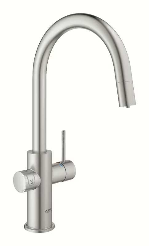 Grohe Blue Home bateria zlewozmywakowa supersteel z filtracją i chłodziarką pro do wody niegazowanej i gazowanej