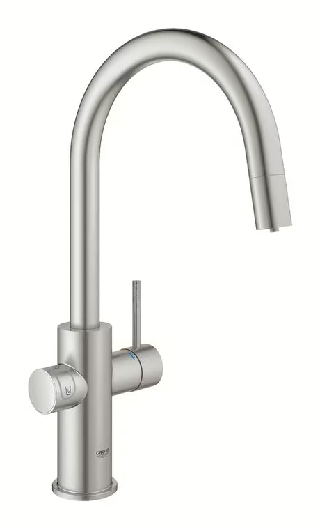 Grohe Blue Home bateria zlewozmywakowa supersteel z filtracją i chłodziarką pro do wody niegazowanej i gazowanej