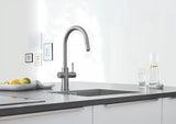 Grohe Blue Home bateria zlewozmywakowa supersteel z filtracją i chłodziarką pro do wody niegazowanej i gazowanej