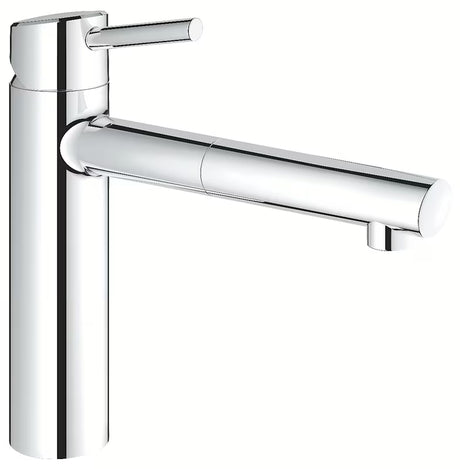 Chromowana bateria zlewozmywakowa Grohe Concetto New ze średnio wysoką obrotową wylewką i wyciąganą wylewką natryskową