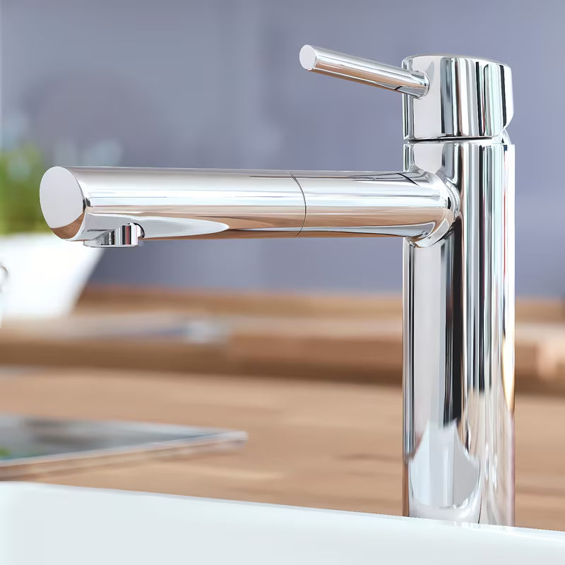Chromowana bateria zlewozmywakowa Grohe Concetto New ze średnio wysoką obrotową wylewką i wyciąganą wylewką natryskową