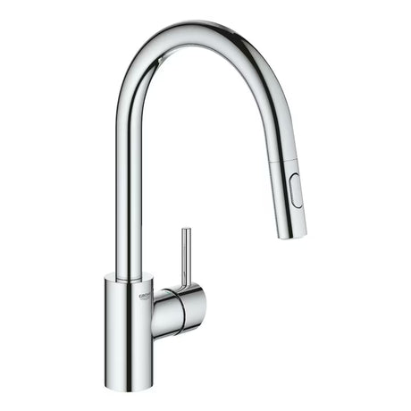 Chromowana bateria zlewozmywakowa Grohe Concetto New z wysoką obrotową wylewką i wyciąganą wylewką prysznicową