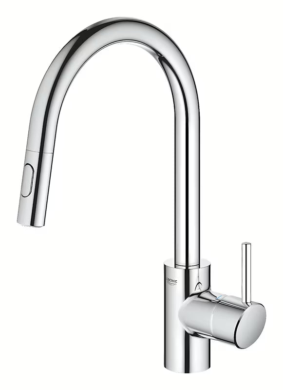 Chromowana bateria zlewozmywakowa Grohe Concetto New z wysoką obrotową wylewką i wyciąganą wylewką prysznicową