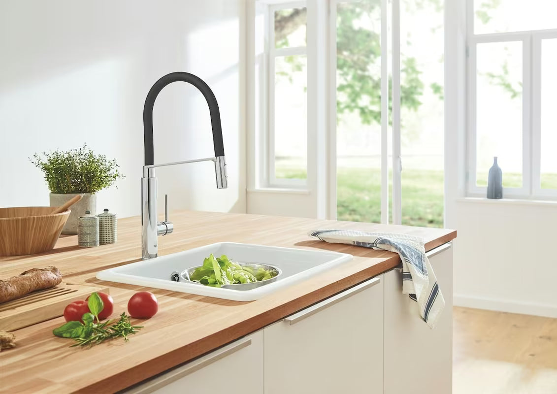 Chromowana bateria zlewozmywakowa Grohe Concetto New z wysoką obrotową wylewką i wyciąganą wylewką natryskową