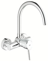 Chromowana ścienna bateria zlewozmywakowa Grohe Concetto New z wysoką obrotową wylewką 360°.