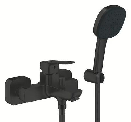Grohe Cubeo bateria wannowa ścienna w czarnym macie z zestawem prysznicowym