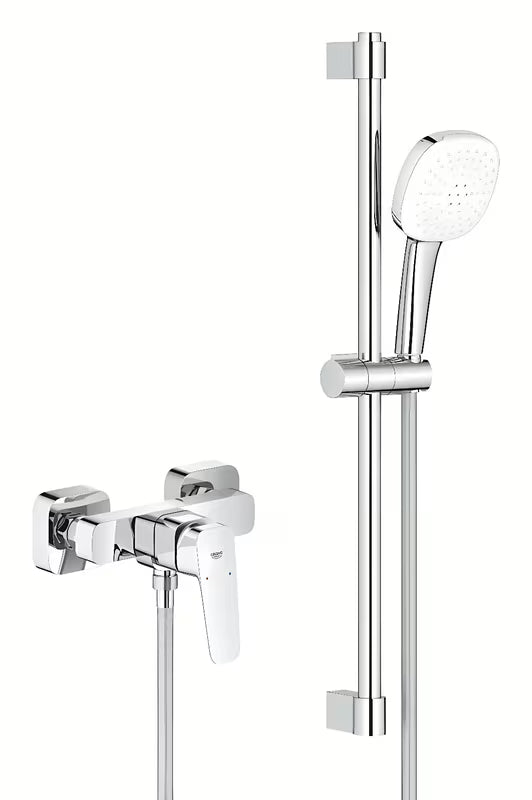 Chromowany ścienna bateria prysznicowa Grohe Cubeo z zestawem prysznicowym Tempesta Cube 110