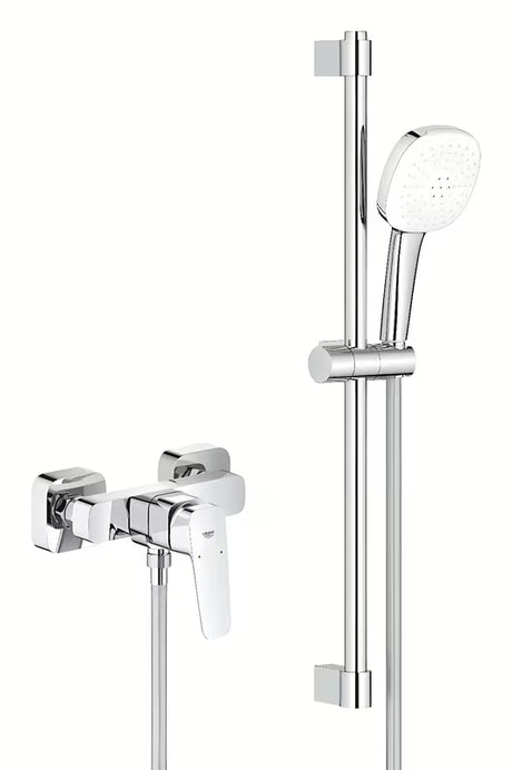 Chromowany ścienna bateria prysznicowa Grohe Cubeo z zestawem prysznicowym Tempesta Cube 110