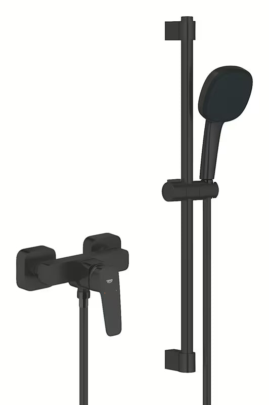 Grohe Cubeo ścienna bateria prysznicowa w czarnym macie z zestawem prysznicowym Tempesta Cube 110
