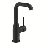 Bateria umywalkowa jednouchwytowa Grohe Essence w rozmiarze L, w wykończeniu phantom black, z obrotową wylewką.