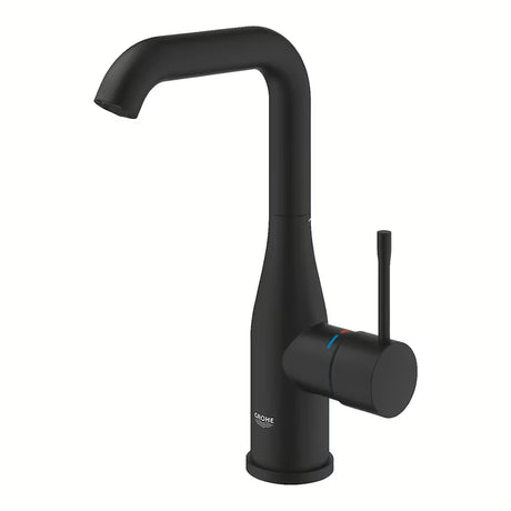 Bateria umywalkowa jednouchwytowa Grohe Essence w rozmiarze L, w wykończeniu phantom black, z obrotową wylewką.