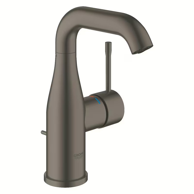 Umywalkowa bateria jednouchwytowa Grohe Essence New z odpływem w wykończeniu brushed hard graphite.