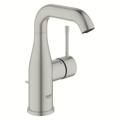 Umywalkowa jednouchwytowa bateria Grohe Essence New z odpływem w wykończeniu supersteel.